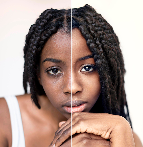 before and after portrait of woman