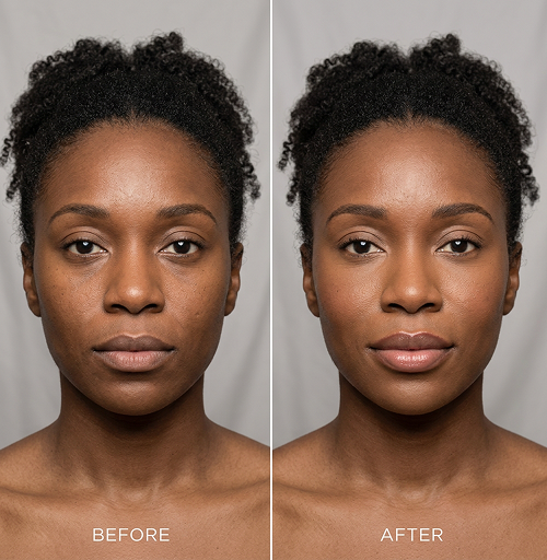 dark skin lady bedore and after