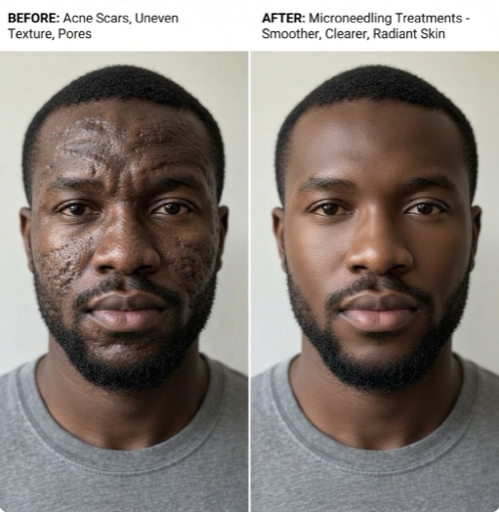 before and after comparison of microneedling treatments