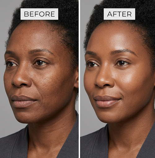 dark skin woman before and after
